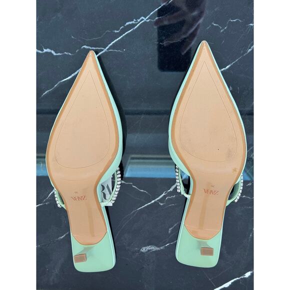Zara Pistachio Pastel Pointed-toe Mule Kitten Heels - Picture 14 of 14